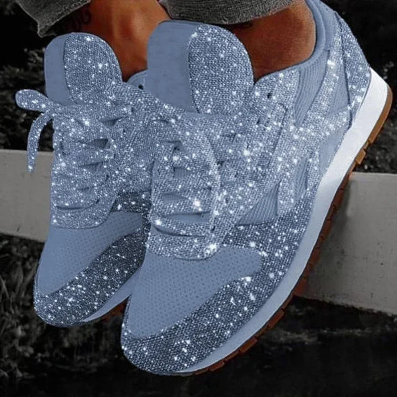 Women Flat Sneakers Casual Bling Vulcanized Shoes Women Mesh Lace Up Platform Plus Size Fashion Outdoor Woman Shoes 251023