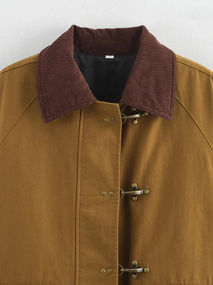 Womens Fashion Retro Clashing Lapel Patchwork Jacket Autumn Winter Street Casual Loose Long Sleeve Pocket Jacket 251020