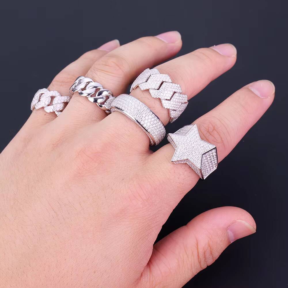 Bulk Wholesale Custom Hip Hop Crushed Iced Out 925 Sterling Silver Fine Jewelry Cuban Diamond Mossanite Moissanite Ring for Men