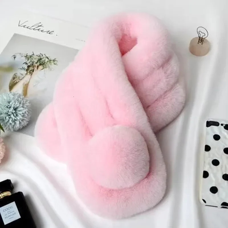 66Cm Rabbit Fur Scarf Women Winter Warm Soft Furry Scarves Casual Female Lady Outdoor Neck Warmer Collar 251024