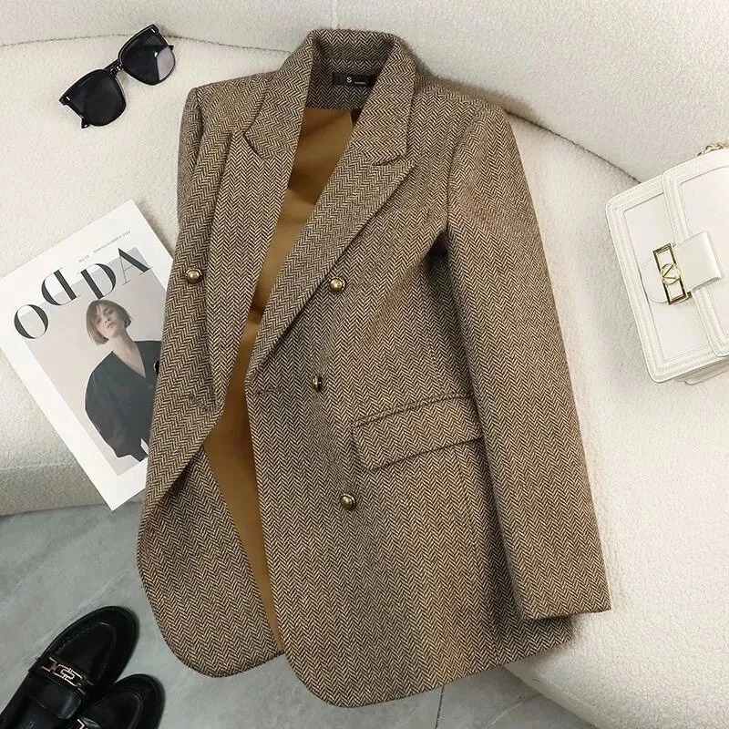 HighQuality Suit Jacket Women Autumn Winter Word Pattern Blazer Coat Female Temperament Cool Unique Ladies Tops 251024