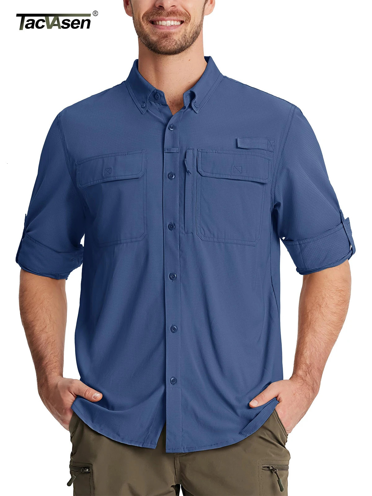 TACVASEN Fishing Shirts Mens UPF 50 Quick Dry Long Sleeve Breathable Shirts Outdoor Work UV Sun Protection Button Down Shirts 251023