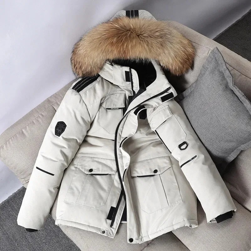 2026 Mens Winter Duck Down Jacket Hooded Long Puffer Coat with Fur Collar Windproof Warm Parka for Outdoor Size 4XL 251020