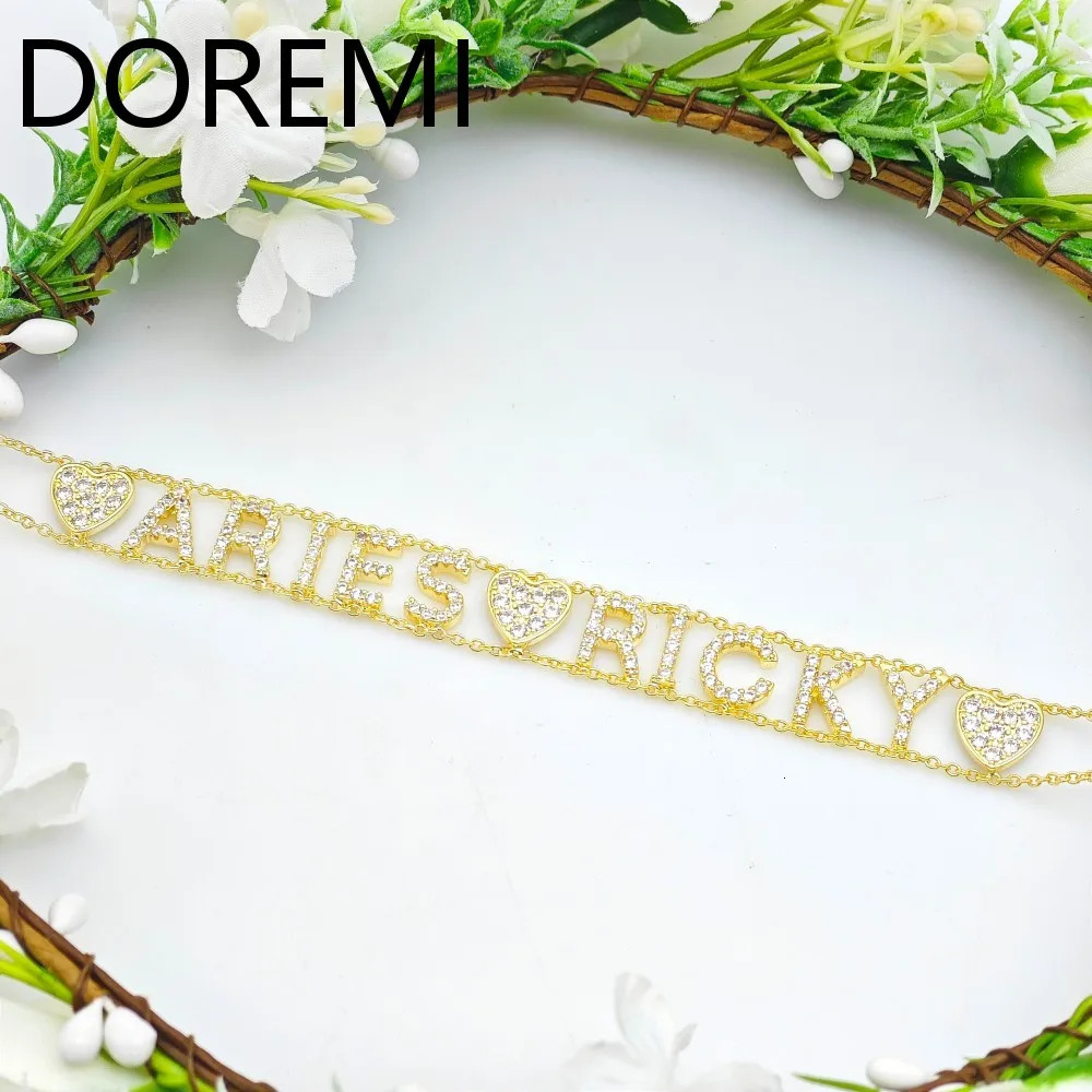 DOREMI Double Chains Wome Letters Bracelet Gift Custom Initial Letters Choker Necklace 9mm Initial Letter Cz Name Chain Necklace 251023
