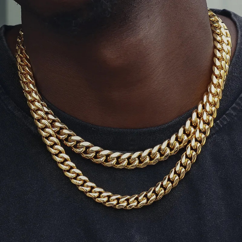 6810121416MM Hip Hop Cuban Link Necklace For Men Stainless Steel Miami Fashion Jewelry Thick And Thin Rainbow Chains 251013