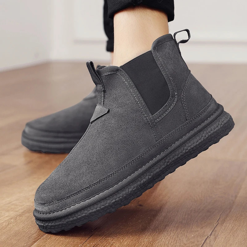 Winter Men Shoes Warm Fur Snow Boots Waterproof Suede Furry Leather Ankle Chelsea Boots Male Fluffy Plush Shoes Outdoor Footwear 251023