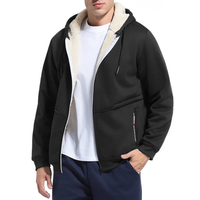 Animal Game Outdoor Casual Hoodie for Men Thick Fleece Sweatshirt Sherpa Lined Heavyweight Hooded Zipper Jacket Coats Streetwear 251023
