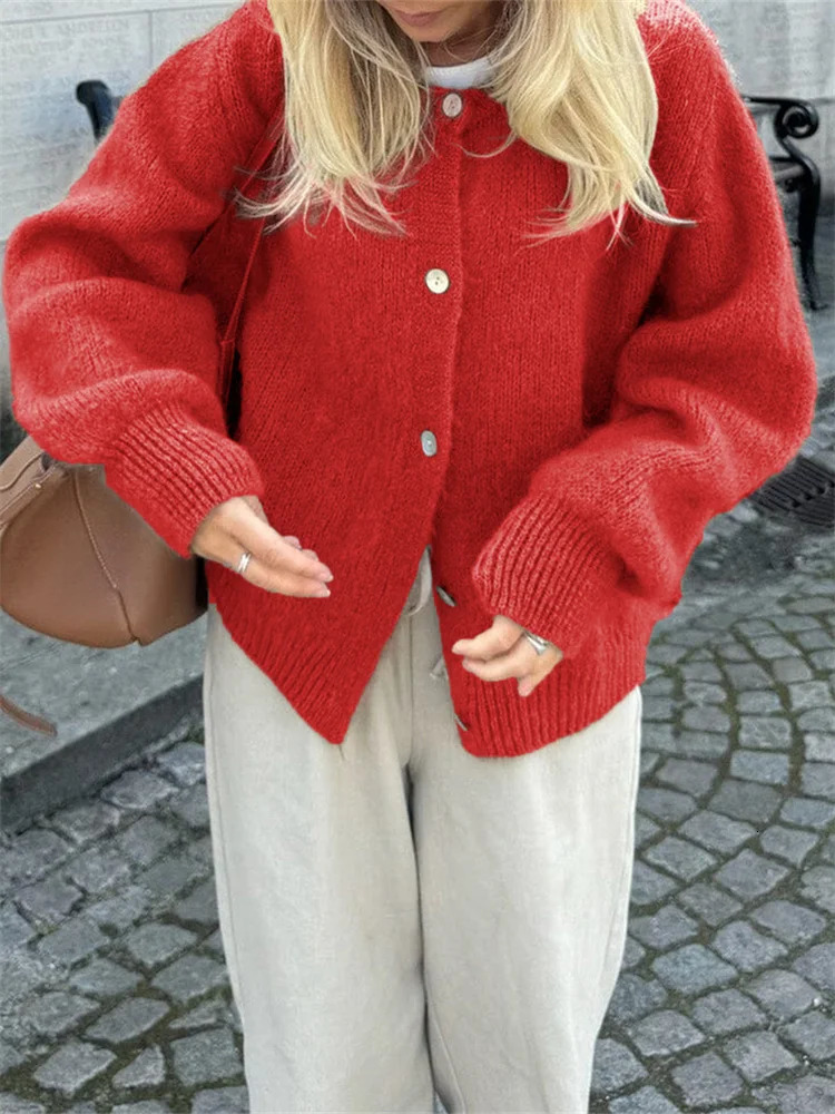 Womens Knit Outerwear Solid Color Cardigan Fuzzy Long Sleeve Button Down Sweater Soft Tops 251015