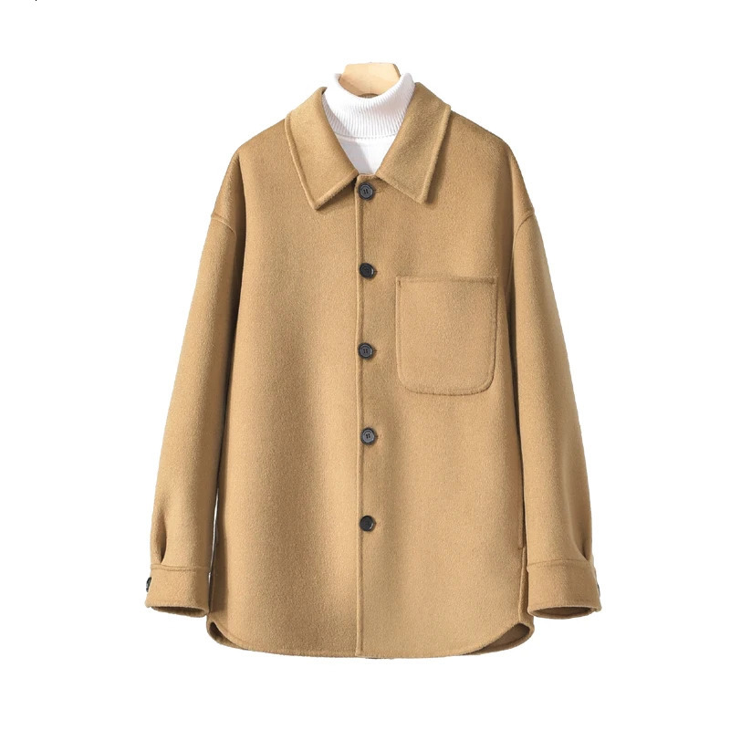 Autumn Winter Woolen Coat Men Drop Shoulder Sleeve Loose DoubleSided 100 Wool Short Lapel Shirt Style Jacket 251017