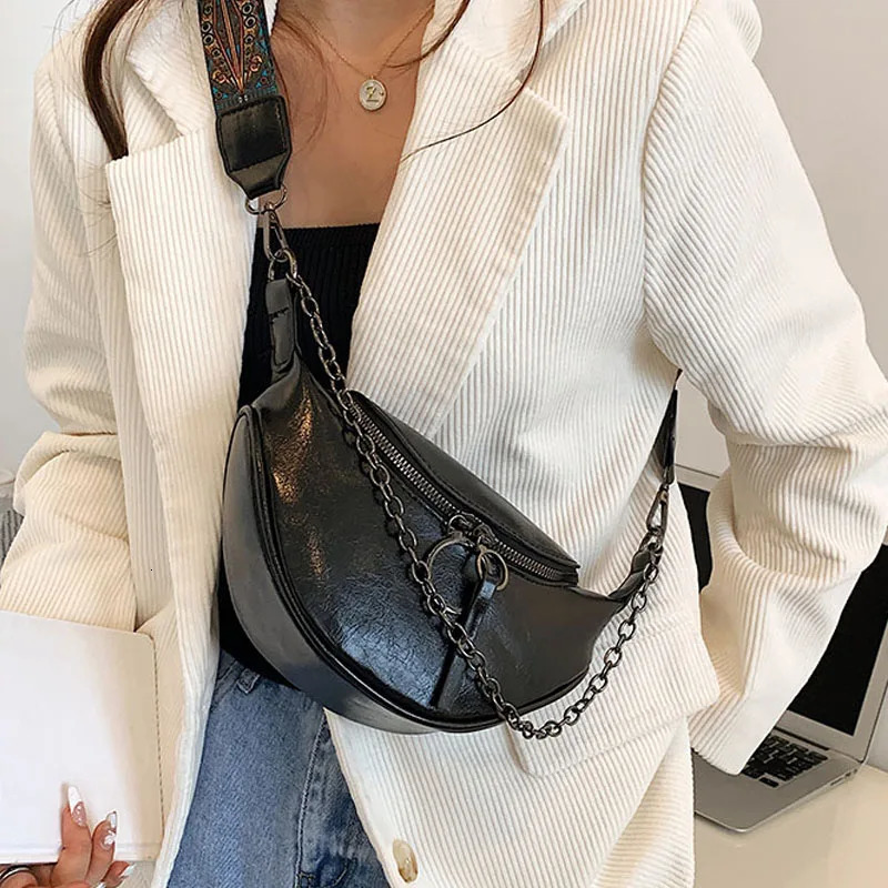 Fashion Saddle Waist Bag Fanny pack Leather Female Belt Bags Chain Handbag Purse Woman Retro Shoulder Crossbody Chest Bag 251023
