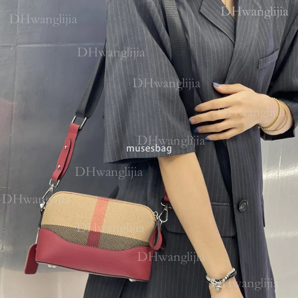 DHGM Internet famous genuine leather small square trendy new European and American fashion casual cowhide crossbody high-end plaid women bag 5c41