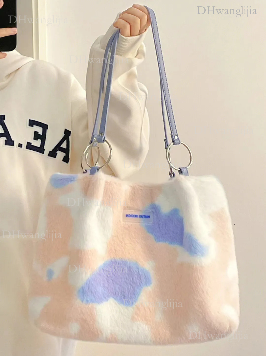 DHGM Hairy women winter new blue pink rabbit plush handbag shoulder college students large capacity Tote bag 0e3c