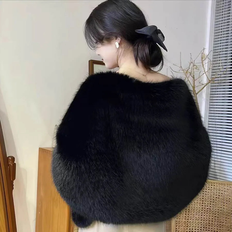 Faux Fox Fur Cape Cheongsam Wedding Dress Shawl Winter Scarf Graceful Women Banquet Party Cloak Wraps 251024