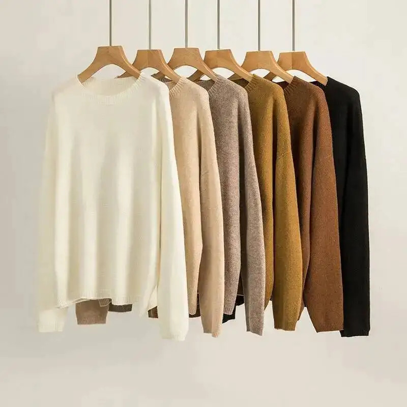Autumn Winter 100 Pure Wool Seamless Sweater Women Round Neck Loose Soft Basic Knitted Pullovers 251023
