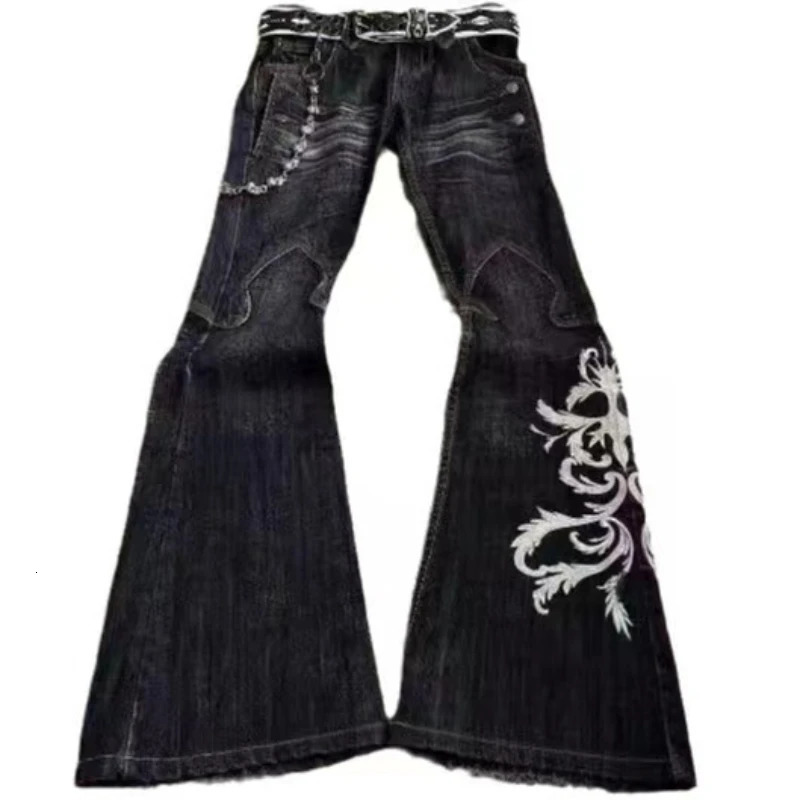 High Waist Harajuku Loose Embroidered Women Jeans with Rock Punk Style Y2K Micro La Retro Wide Leg Pants 251023
