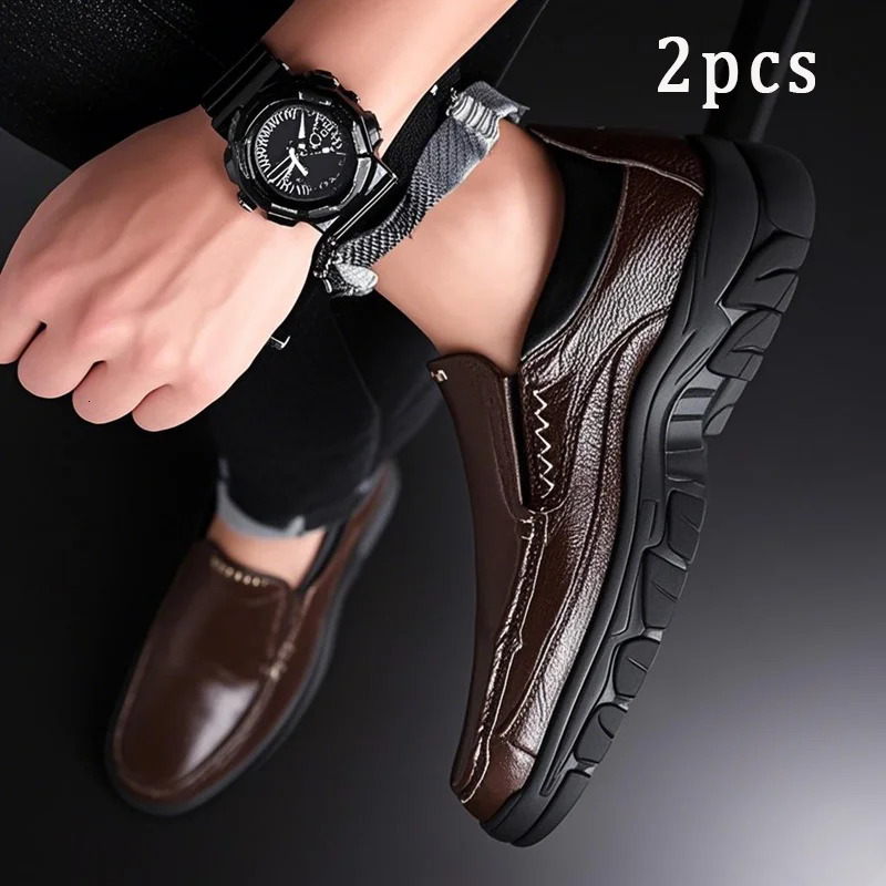2pcs Leather Shoes for Men Wedding Formal Oxfords Business Casual Office Work Shoes for Men Classic Pointy Dress Shoes 251023