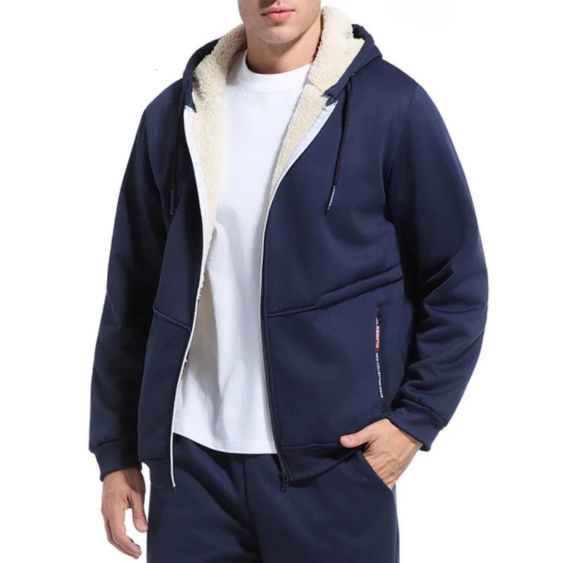 Animal Game Outdoor Casual Hoodie for Men Thick Fleece Sweatshirt Sherpa Lined Heavyweight Hooded Zipper Jacket Coats Streetwear 251023