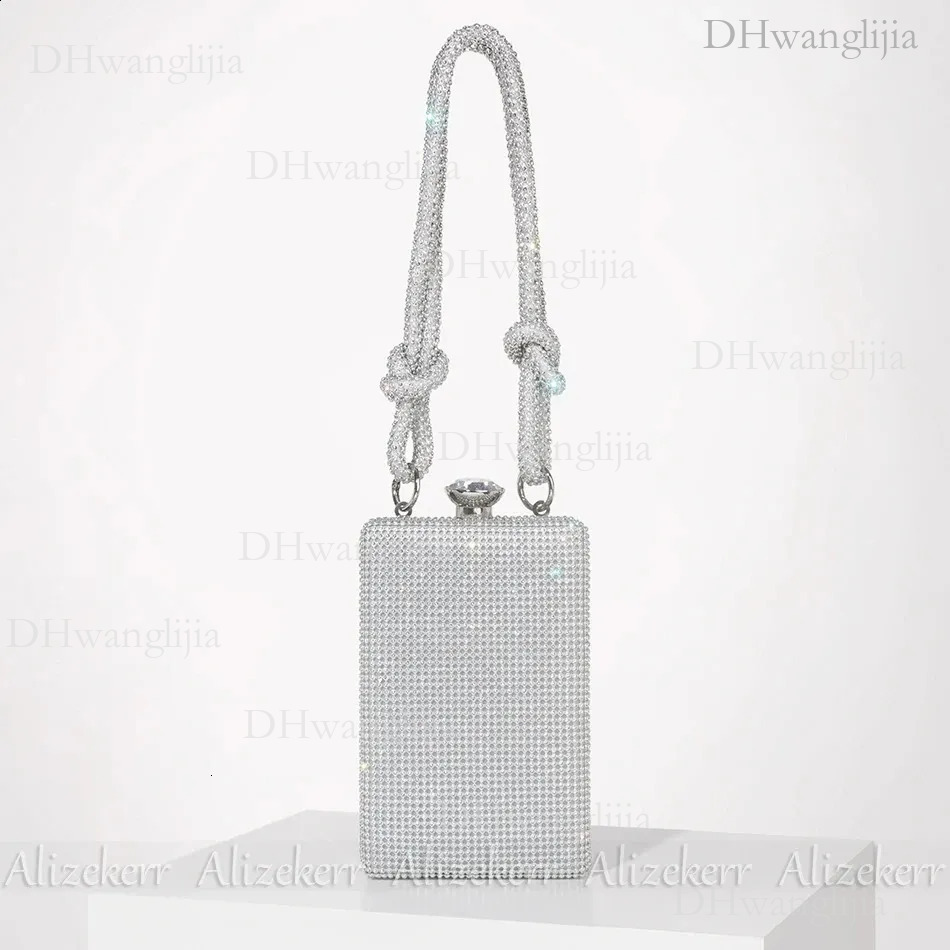 DHGM Dia Box Evening Gold Clutch Purses Women Gorgeous Boutique Knotted Rhie Rope Handle Small Square Handbag Wedding Party 240903 f1ac