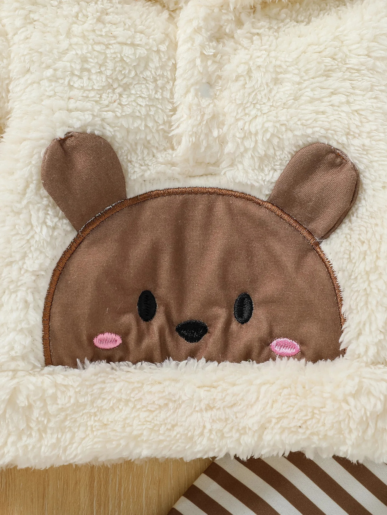 Baby Boys 2Pcs born6M Winter Long Sleeve Cartoon Bear Hooded Coat Striped Trousers Pantsuit Daily Clothing 251023