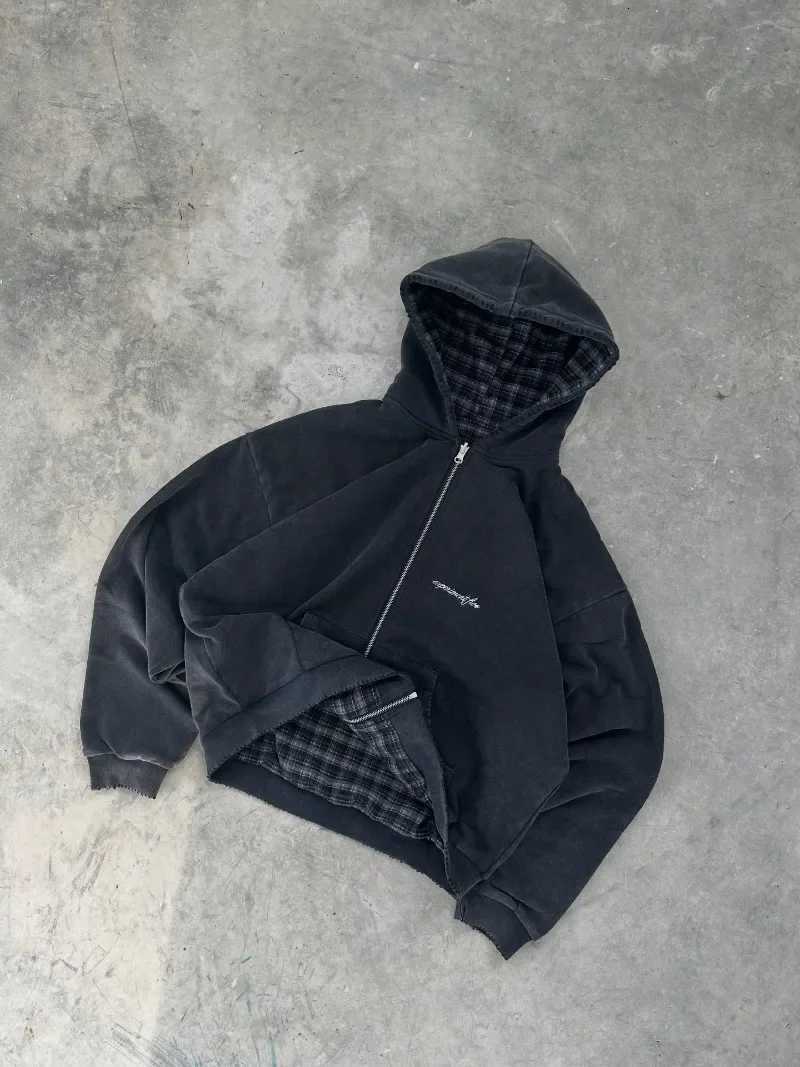 New Doublesided Plaid Zipper Hoodie Women Y2K Harajuku Hip Hop Popular Casual Joker Super Dan Hoodie Sweater Strtwear C251025