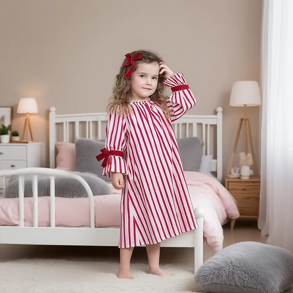 Christmas Costume Child Pajamas Kid Clothes Sets Boy Girl Loungewear Suit Stripe 100 Cotton Toddler Homewear Night Dresses 251023