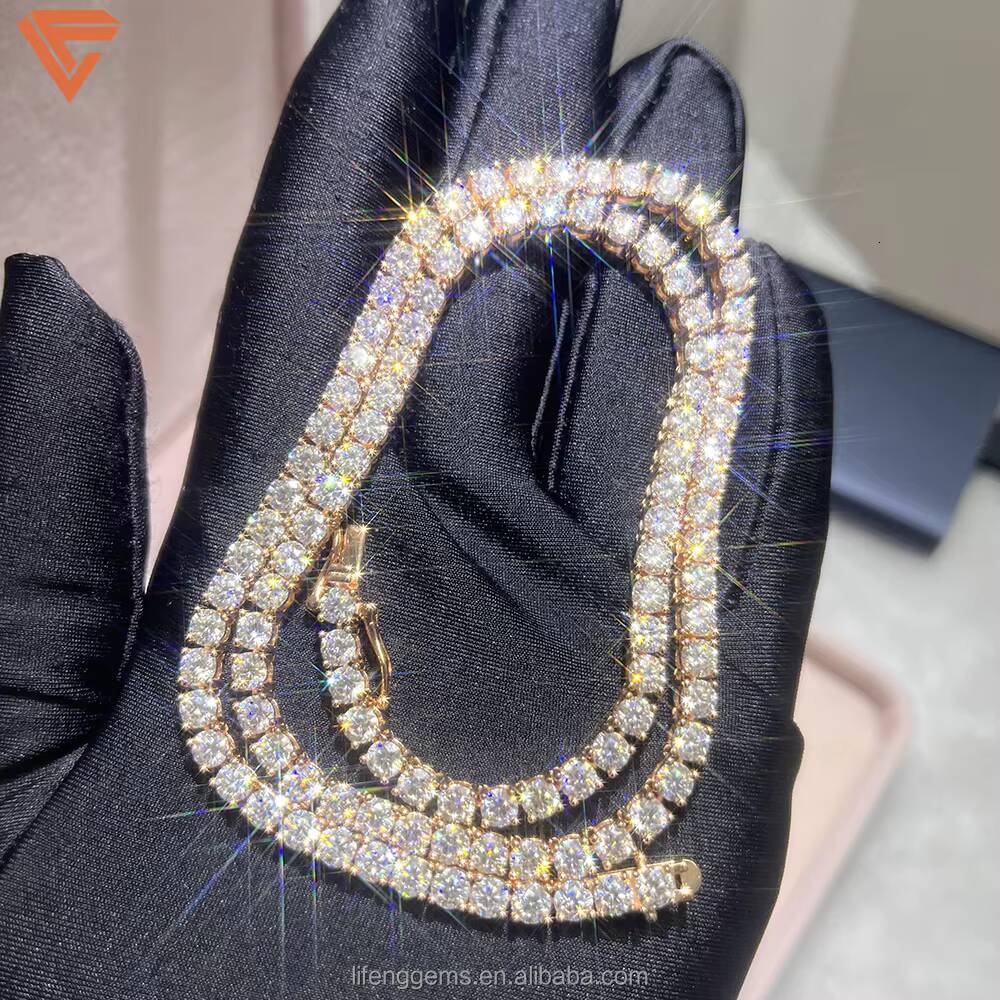 Luxury Mens Womens 925 Sterling Silver Tennis Chain Necklace 5MM Lab Diamond VVS Moissanite Hip Hop Iced Fine Jewelry