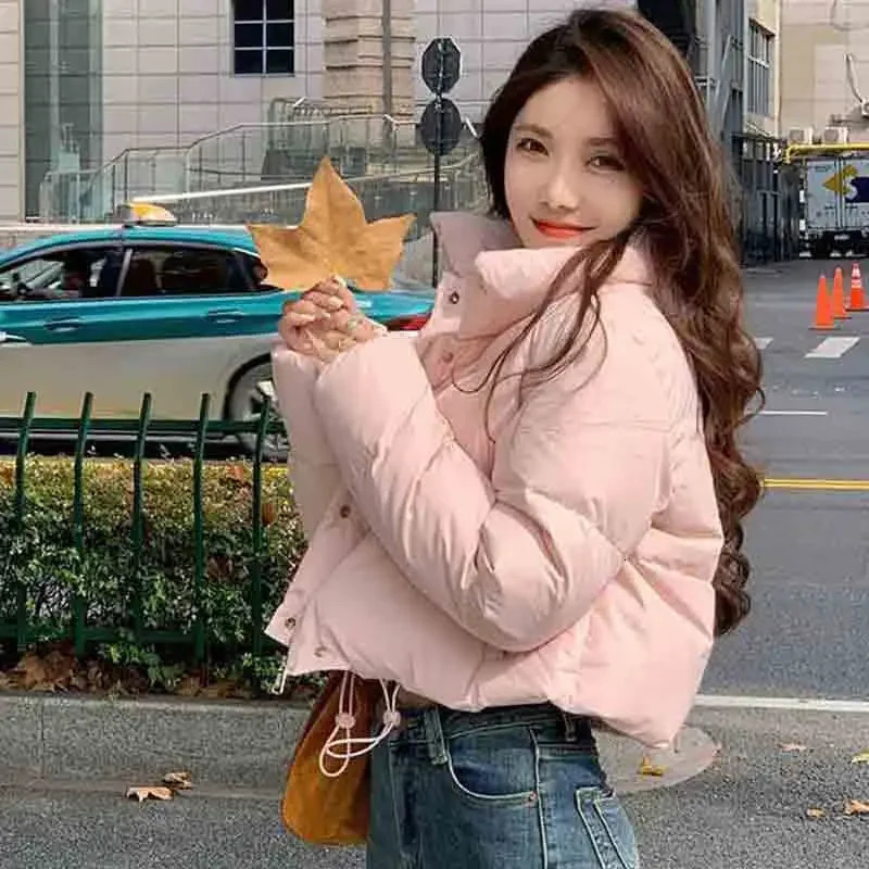 Korean Style Standup Collar Short Parka 2024 Winter Warm Cotton Padded Jacket Ladies Allmatch Bread 251017