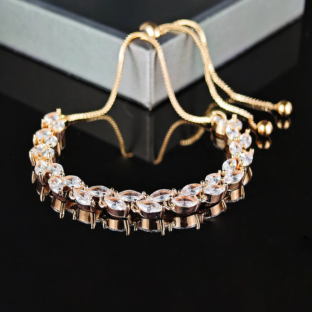 Trendy Cubic Zirconia Leaf Bridal Bracelets Bangle for Women White Color Adjustable Bracelet Wedding Jewelry S8482 251023