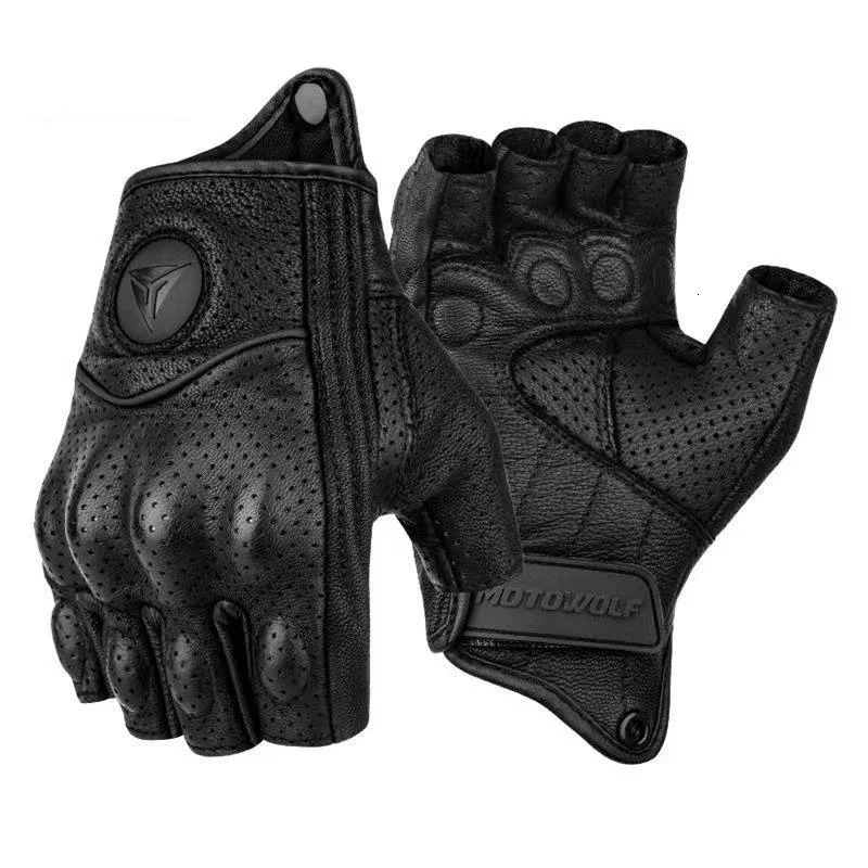 Half Finger Motorcycle Gloves Leather Guantes Moto Cycling Fingerless Gloves Retro Gloves Breathable Summer Gloves 251022