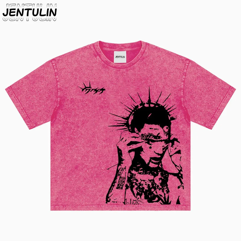 Men Clothing Aesthetics Graphic Print Washed TShirt Men Y2K Summer Short Sleeves Vintage Oversize Tshirt Streetwear Women Tops 251020