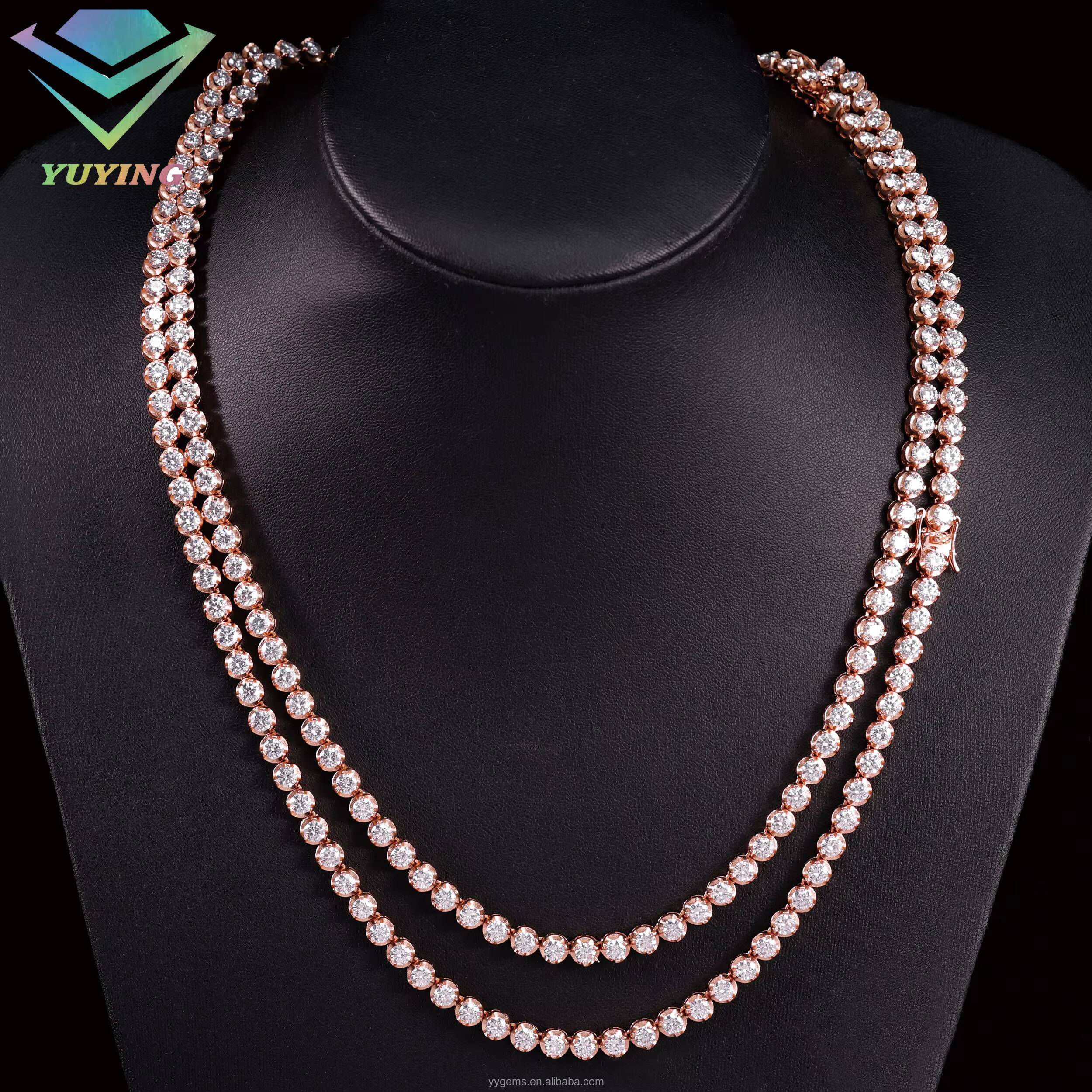 VVS Moissanite Diamond 4mm Wide Silver 3prong Tennis Chain With 18K Gold Plated GRA Certificate for Fine Jewelry Necklace