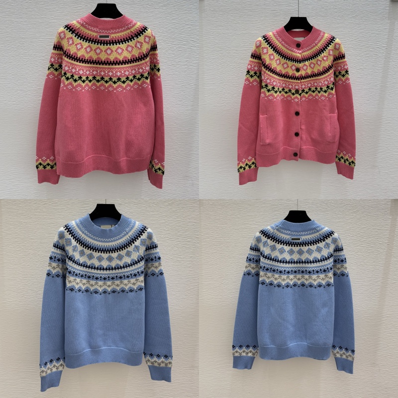 Designer Women Sweater Cardigan Luxury Blue Crew Neck Jumper Tops Autumn Spring Pink Sweaters Coat