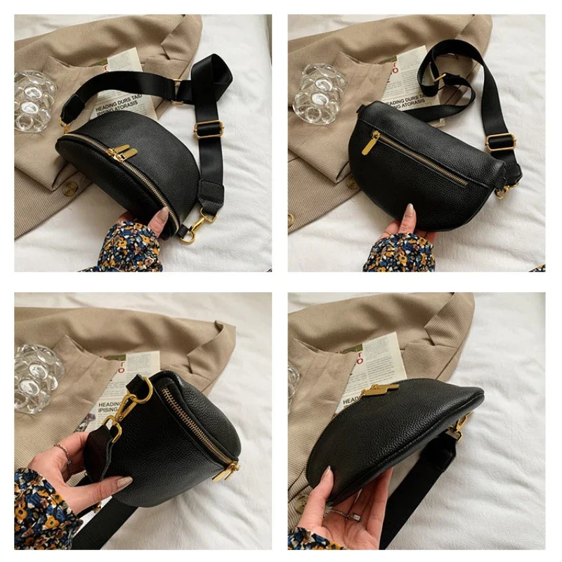 Vintage Soft Leather Pack Woman Banana Waist Bag Wide Shoulder Strap Crossbody Chest Bag Bolsos Para Mujer 251023