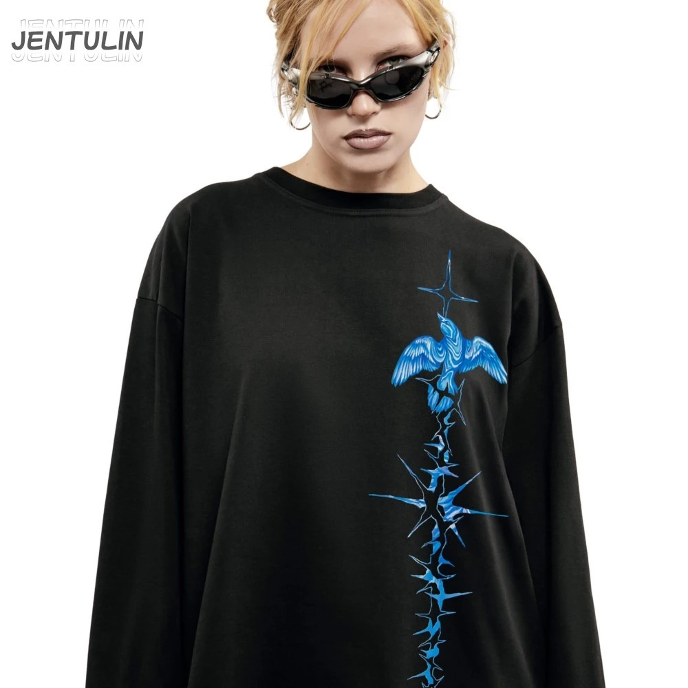 Mens Tshirt Streetwear Bright Side Oversize Print Autumn Hip Hop Korean Long Sleeve Y2k Tops Tee Cotton Graphic Unisex Clothing 251020