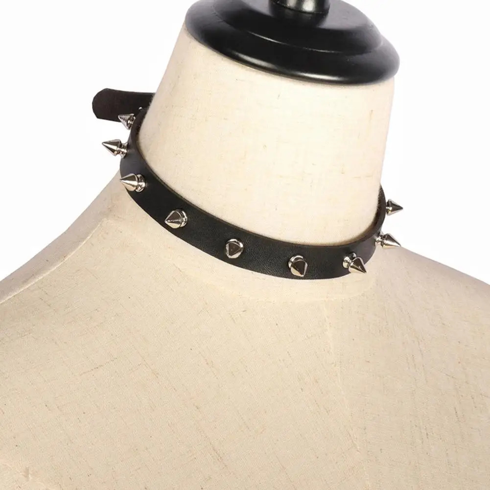 Black PU Leather Choker Necklace For Women Men Cool Punk Gothic Spike Biker Choker PU Leather Collar Studded Rock Necklace D4X5 251023