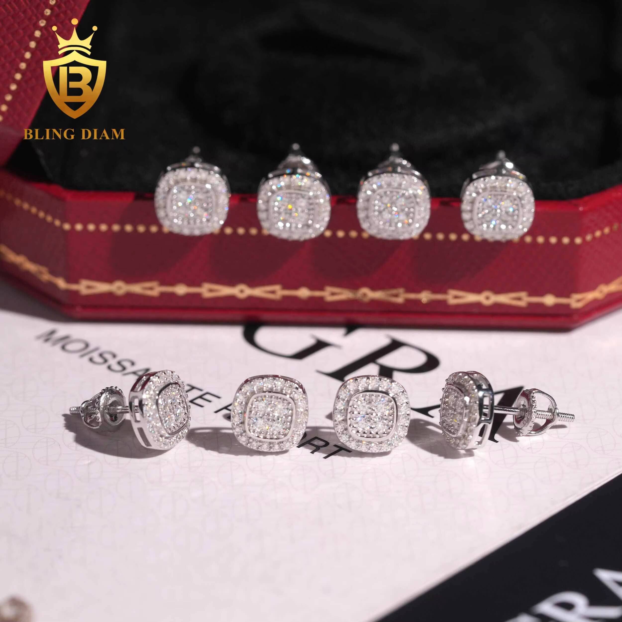 High Quality Jewelry VVS Moissanite Diamond Stud Earring 035ct 925 Sterling Silver Square Stud Earring