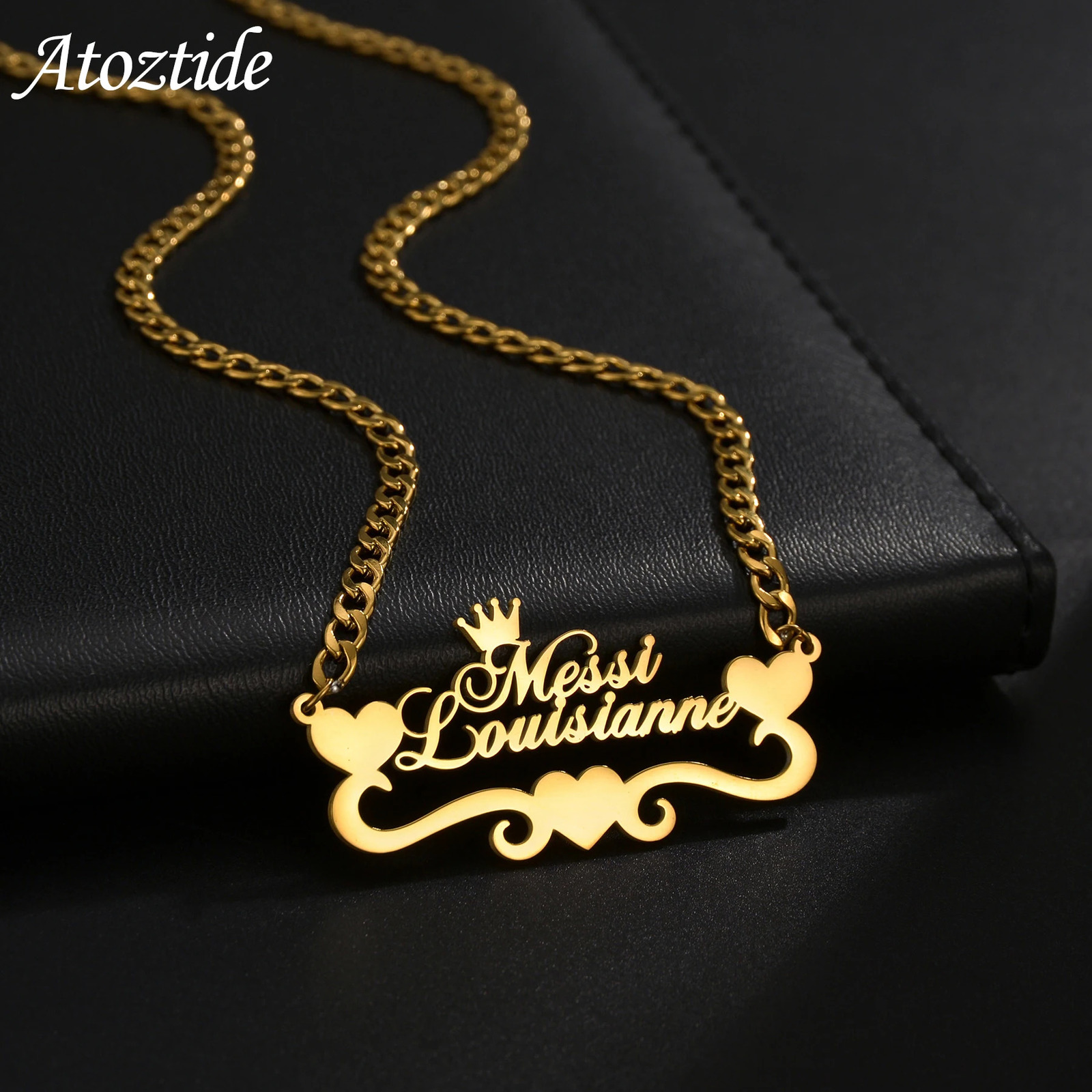 Atoztide Custom Name Necklaces Personalized Stainless Steel 4mm NK Cuban Thick Chain Pendant Letter for WomenJewelry Gift 251013
