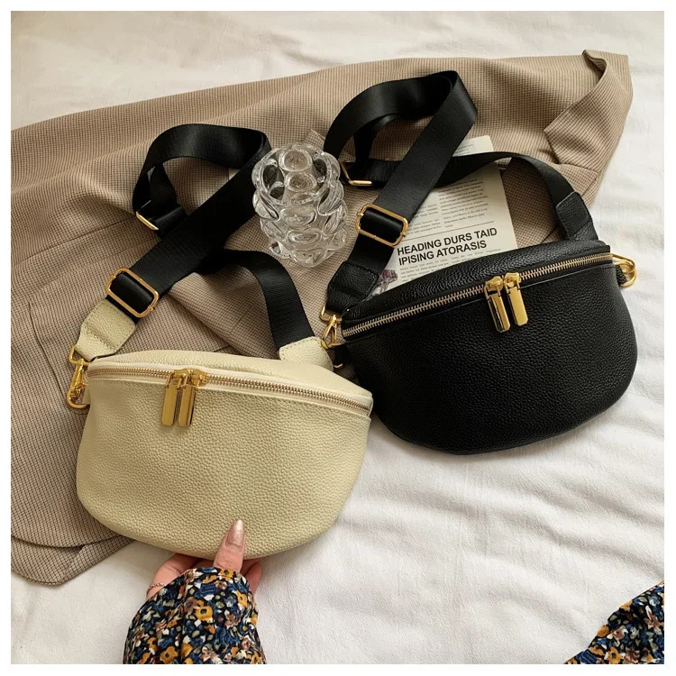 Fashion Woman Chest Bag Black Color Wide Single Strap Zipper Half Moon PU Leather Messenger Shoulder Bags Fanny Pack 251023
