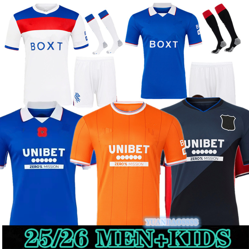 25 26 away soccer jersey 2026 2025 Glasgow Ranger COLAK ROOFE LUNDSTRAM HAGI BARKER MORELOS KENT TILLMAN FC FASHION JR Football Shirt men kids home 88888