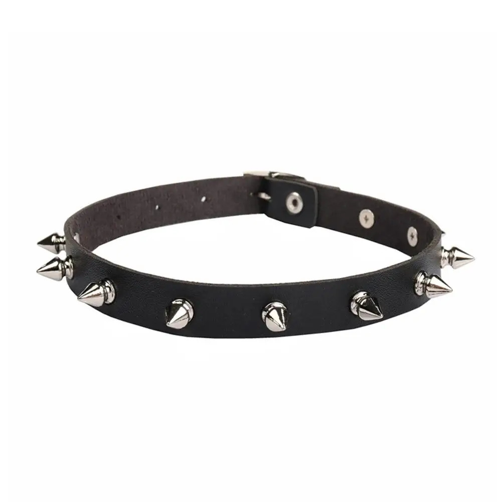 Black PU Leather Choker Necklace For Women Men Cool Punk Gothic Spike Biker Choker PU Leather Collar Studded Rock Necklace D4X5 251023