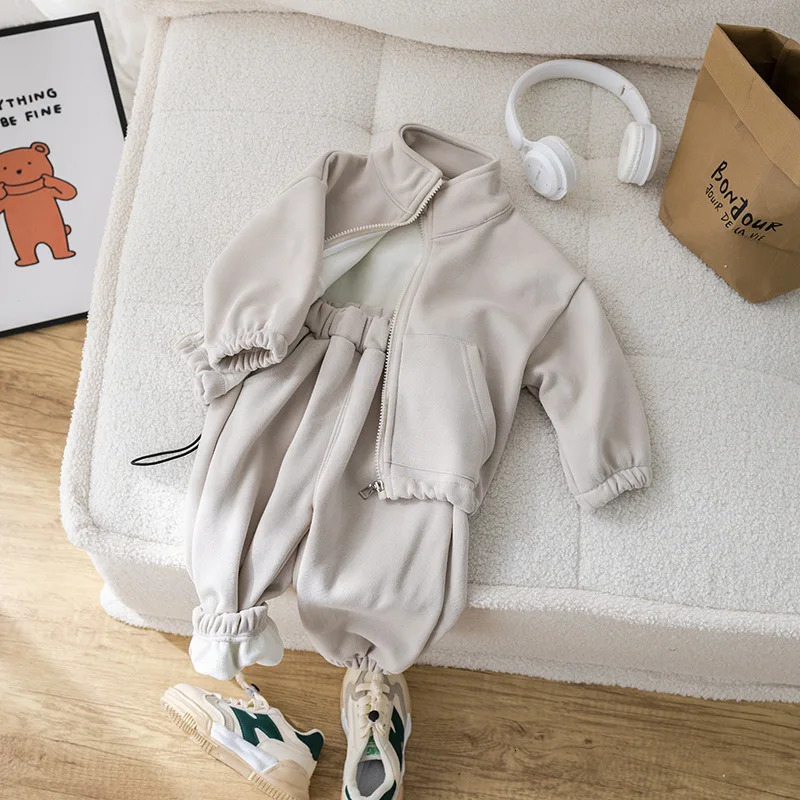 Winter Baby Long Sleeve Warm Clothes Set Children Fleece Jacket Pants 2pcs Suit Plus Velvet Thick Toddler Outfits 251023