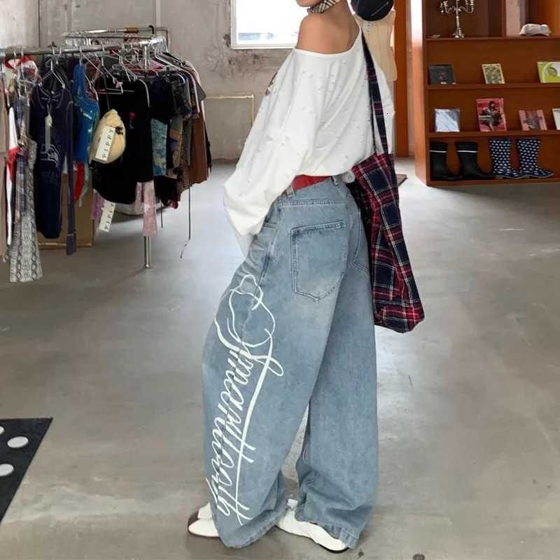Women Blue Y2k Baggy Boyfriend Jeans Harajuku Vintage Wide Leg Denim Trousers Japanese 2000s Style Jeans Pants Oversize Clothes 251023