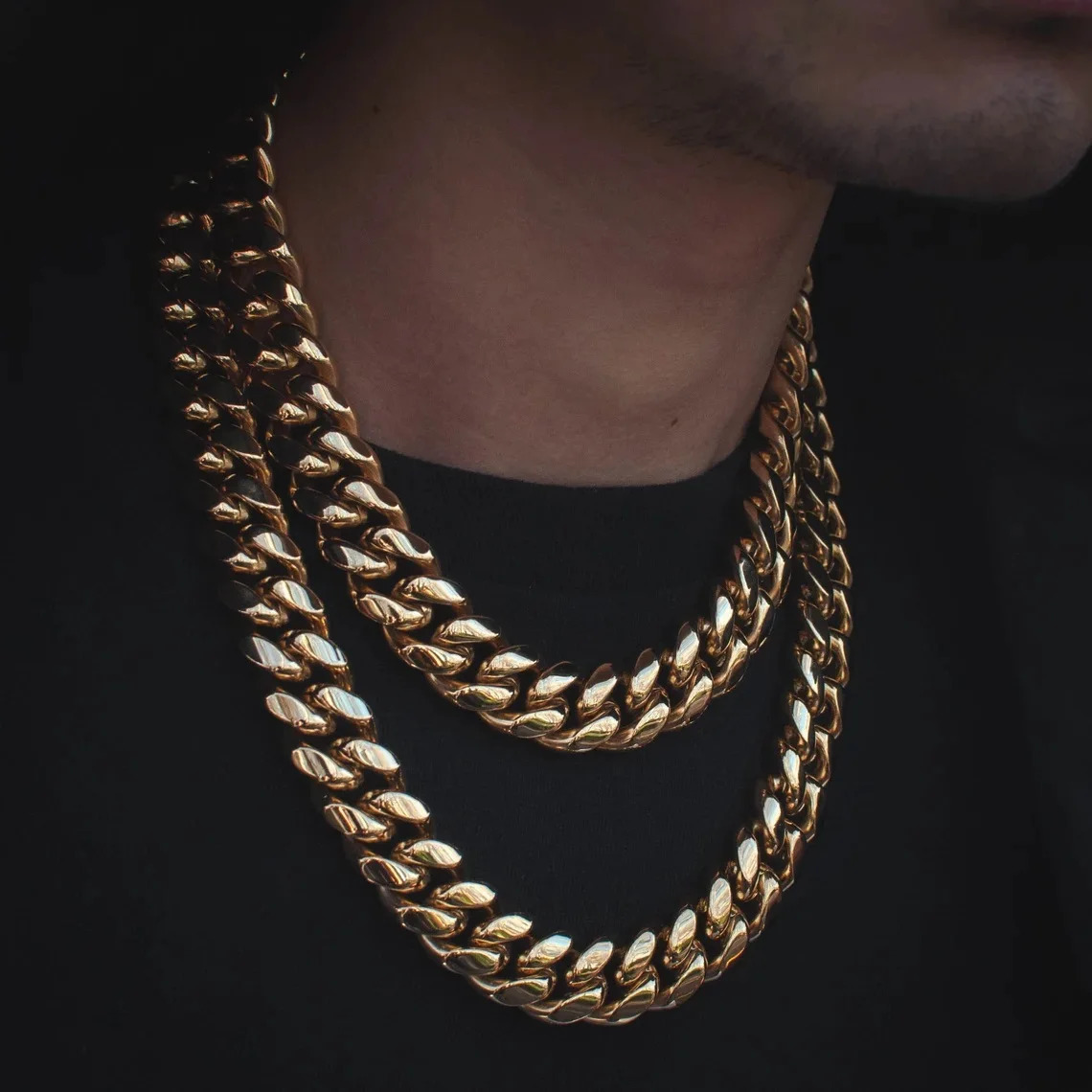 6810121416MM Hip Hop Cuban Link Necklace For Men Stainless Steel Miami Fashion Jewelry Thick And Thin Rainbow Chains 251013