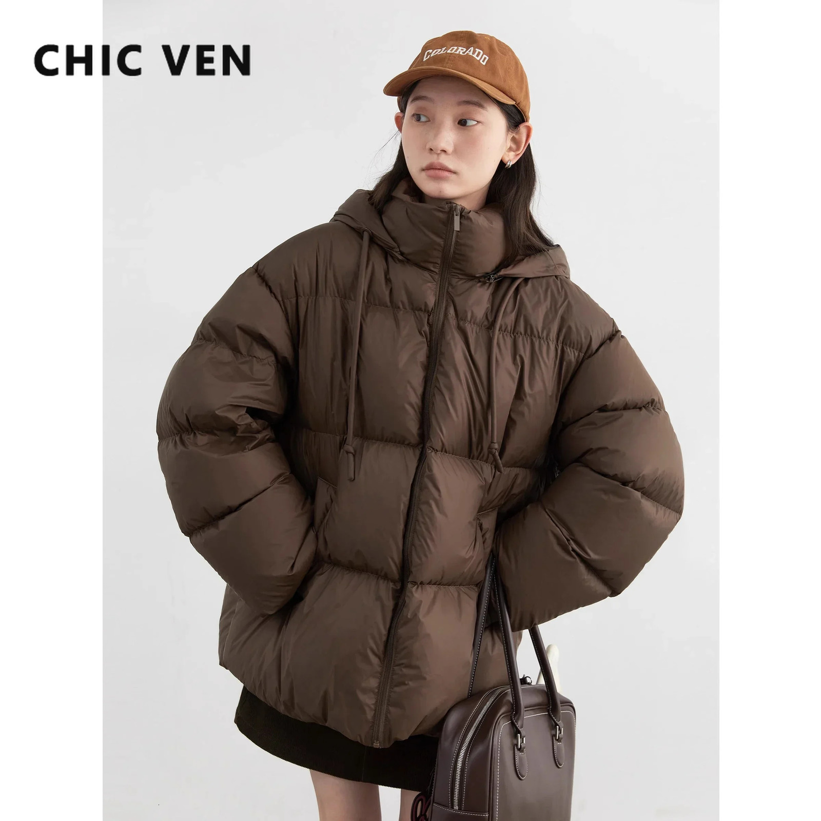 CHIC VEN Women Down Coats Solid Loose Hooded 90 White Duck Down Jacket Puffs Female Outerwear Autumn Winter 251020