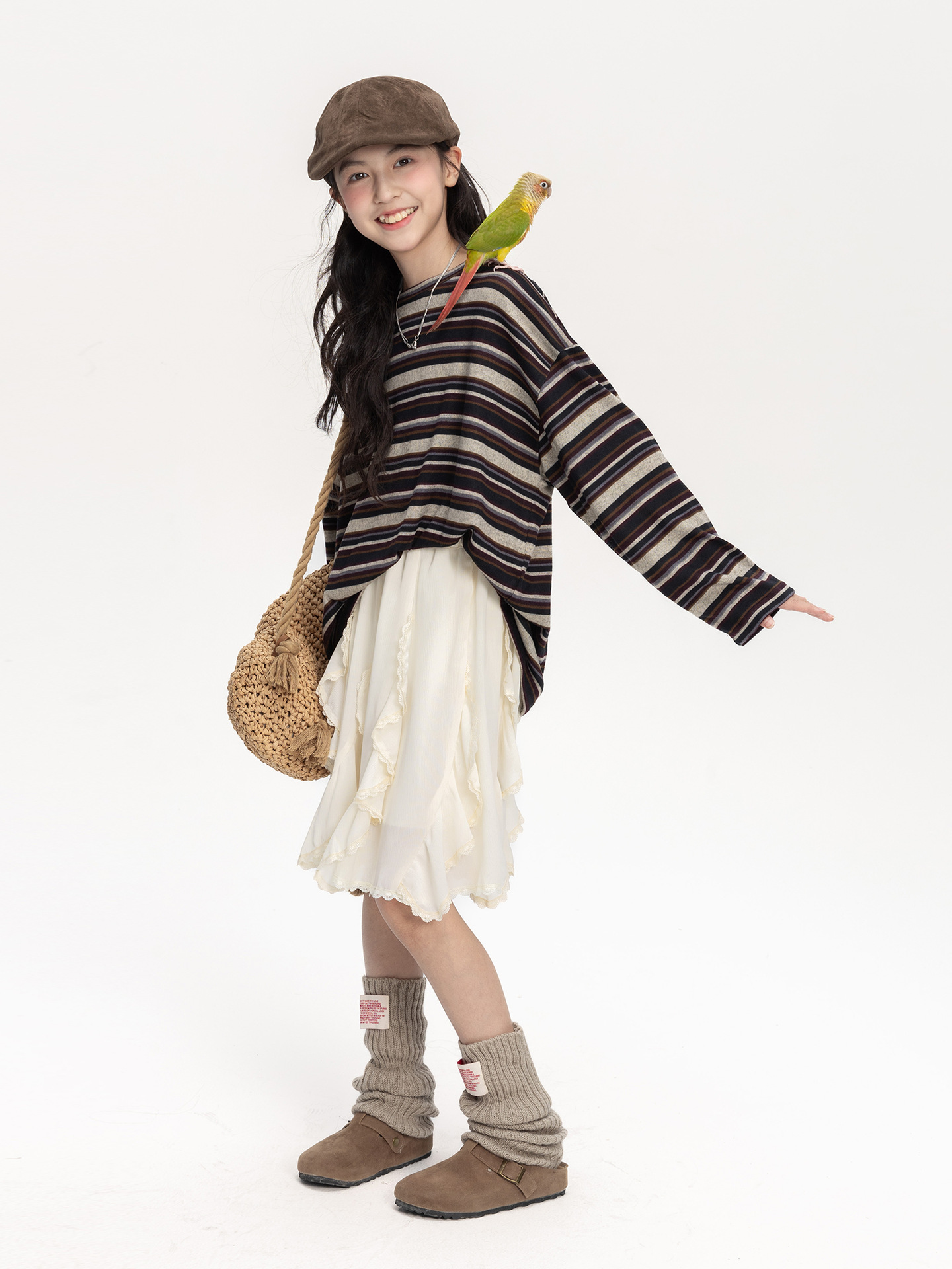 Luxury Kids Sweatshirts Girls Color Block Striped Shirt, 2025 New Korean Oversized Long Sleeve Tops, Loose Casual Tee for Big Kids