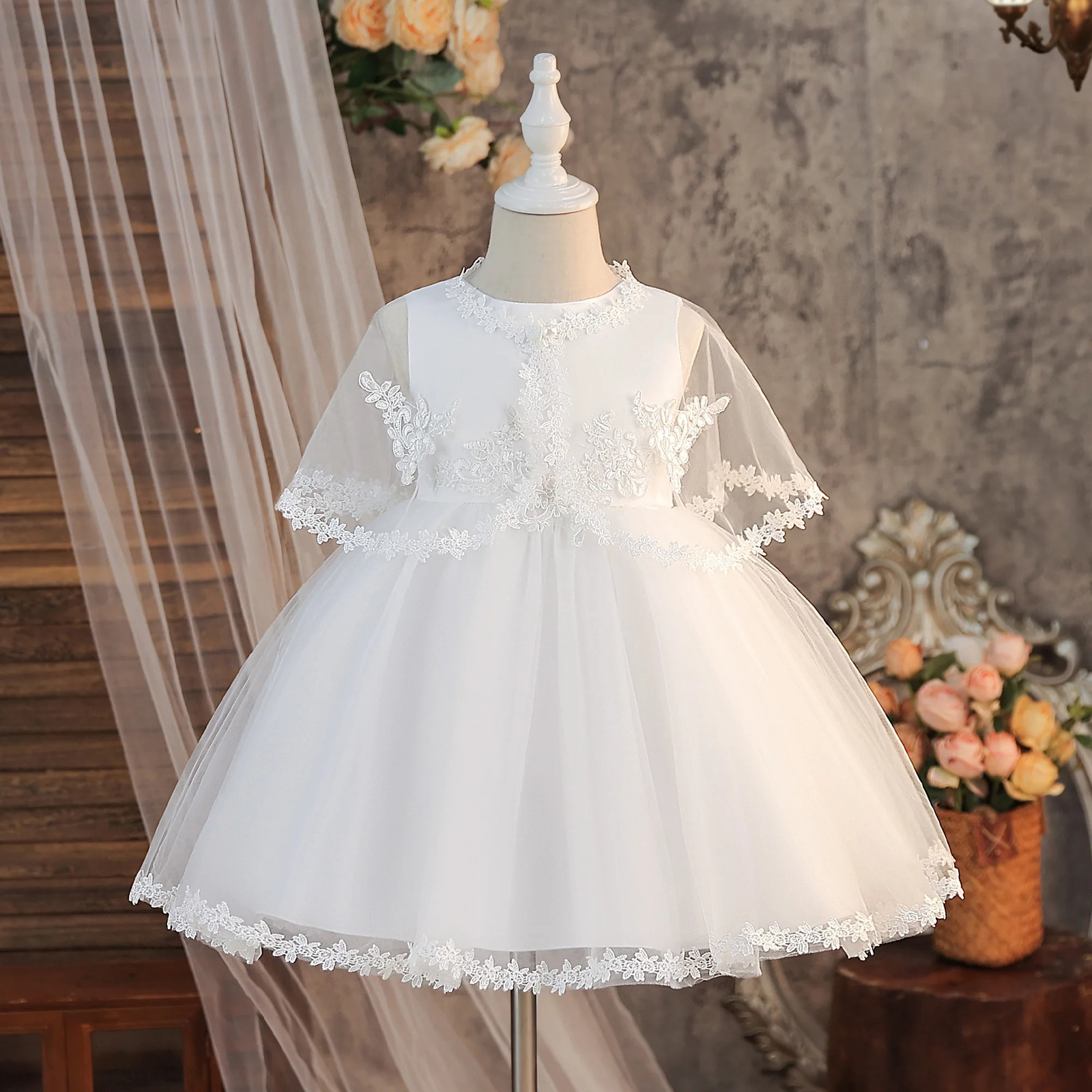 Elegant Flower Baptism Party Girls Dress 2pcs Lace Wedding Bridesmaid Prom Dresses Girl Gala Tulle Birthday Princess Kids Clothe 251023