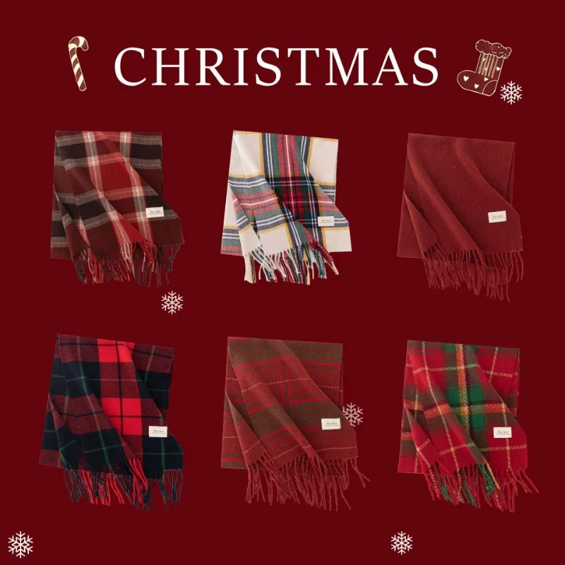 Christmas Red Checkered Scarf Winter Versatile Scarf Womens Highend Scarf Korean Style Cold Resistant and Warm Shawl 251024