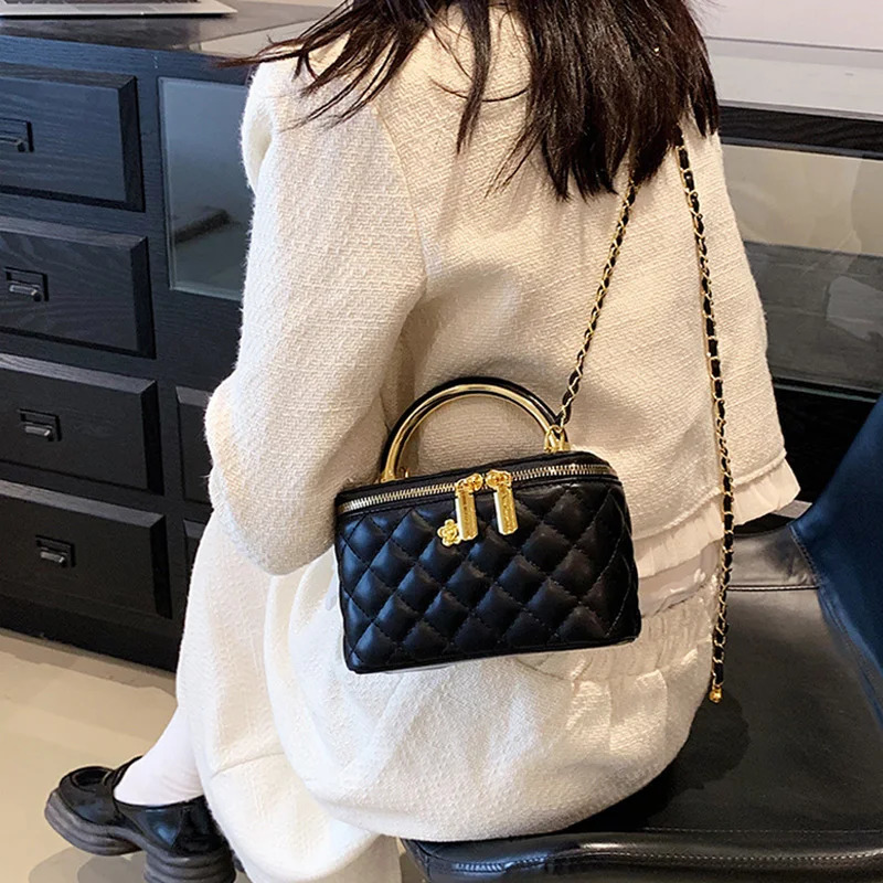 Quilted Shoulder Bag for Women PU Leather British Style Handbag Ladies Chain Crossbody Bags Female Small Square Pocket 251018