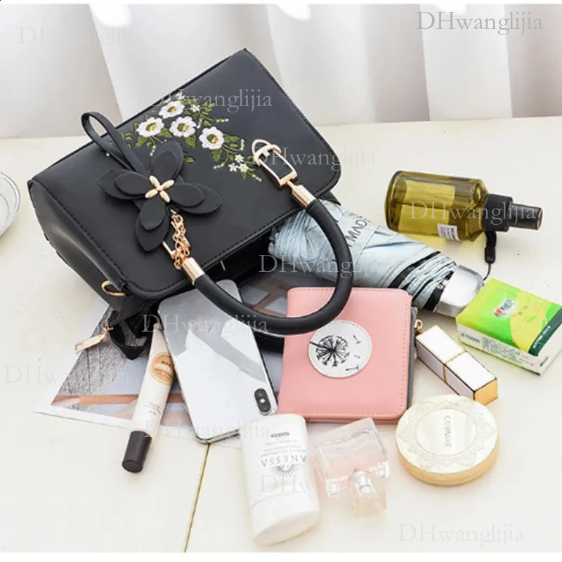 DHGM Womens embroidered PU leather shoulder large capacity middle-aged and elderly top shopping bag handbag 240828 d616