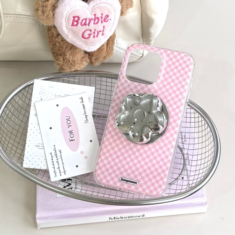 INS Pink Plaid Magnetic Compatible iPhone 16 Pro Case 15 Korean Style 14P, M Full Coverage 13 Girl
